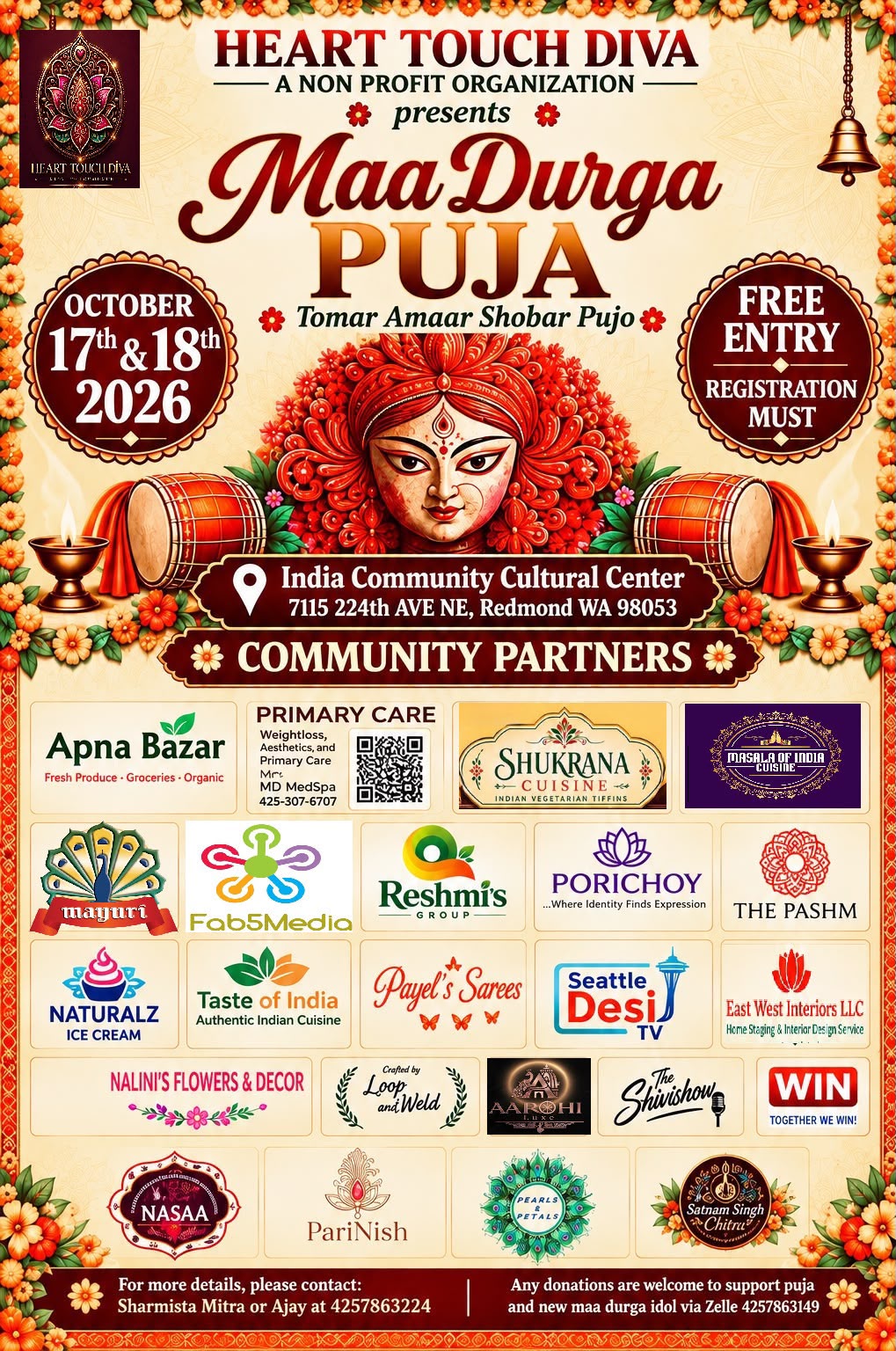 Maa Durga Puja October 17 and 18, 2026 poster